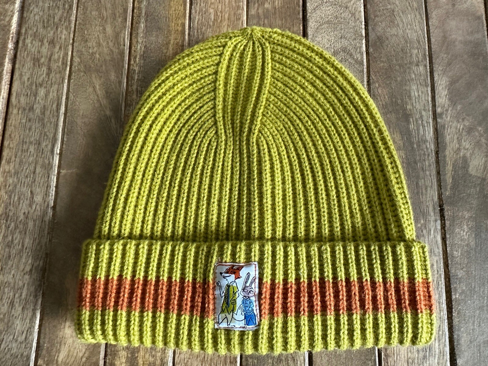 Chartreuse & Rust Fox & Rabbit Ribbed Knit Beanie Hat O/S Unisex