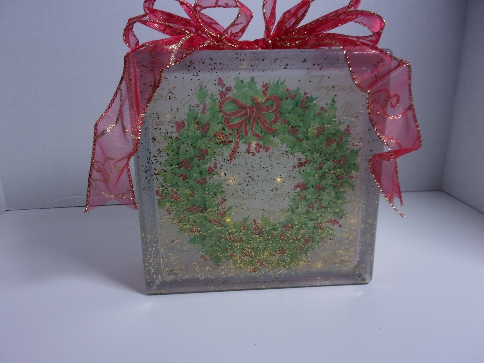 Wreath Lighted Glass Block