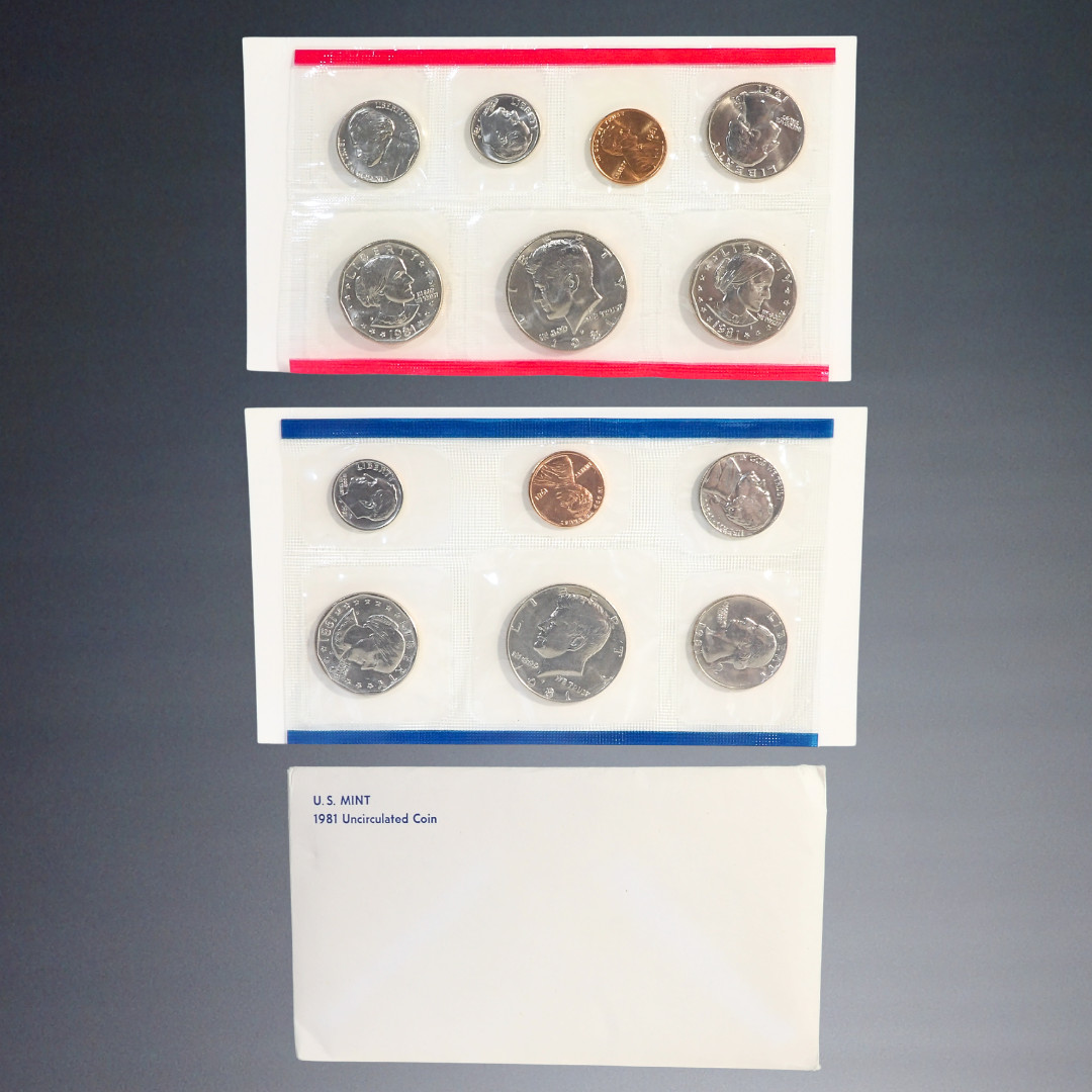 1981 P&D UNITED STATES MINT 13 COINS PROOF SET GOV PLASTIC PACKAGING+ENVELOPE
