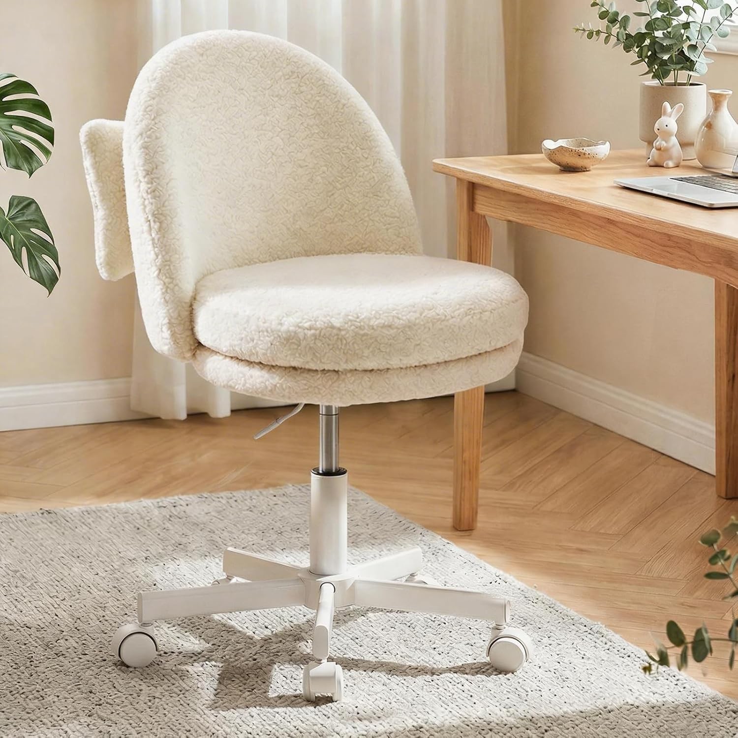 Vanity Chair W/ Back Adjustable Tall Office Chair High Swivel Bar Stools Fluffy