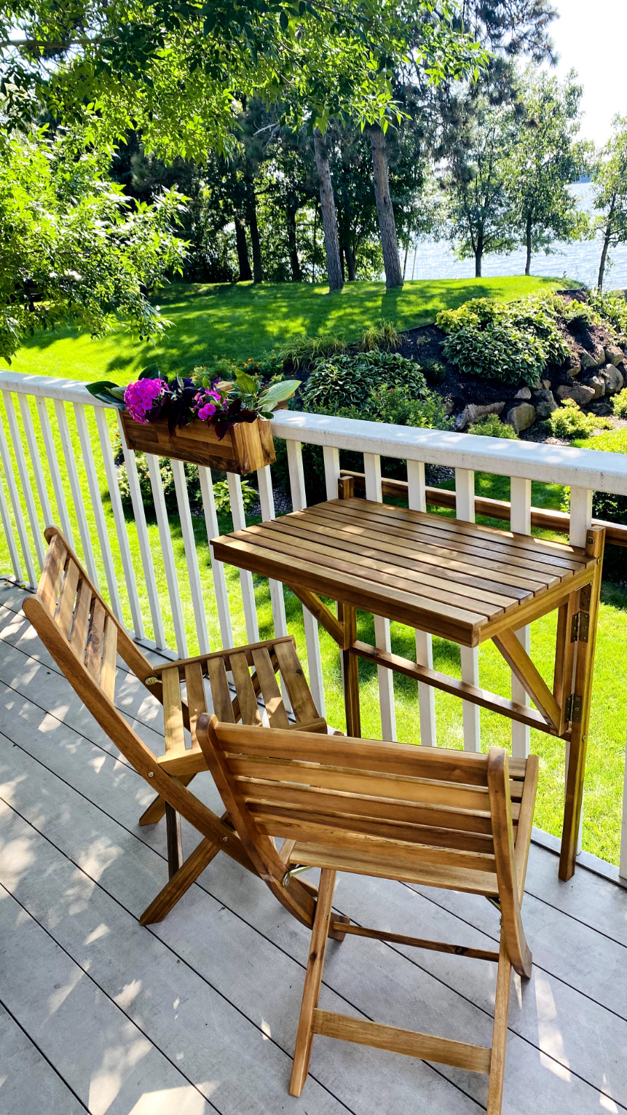 Patio Wise Outdoor Folding Acacia Wood Balcony Railing Table, Foldable Deck Bar