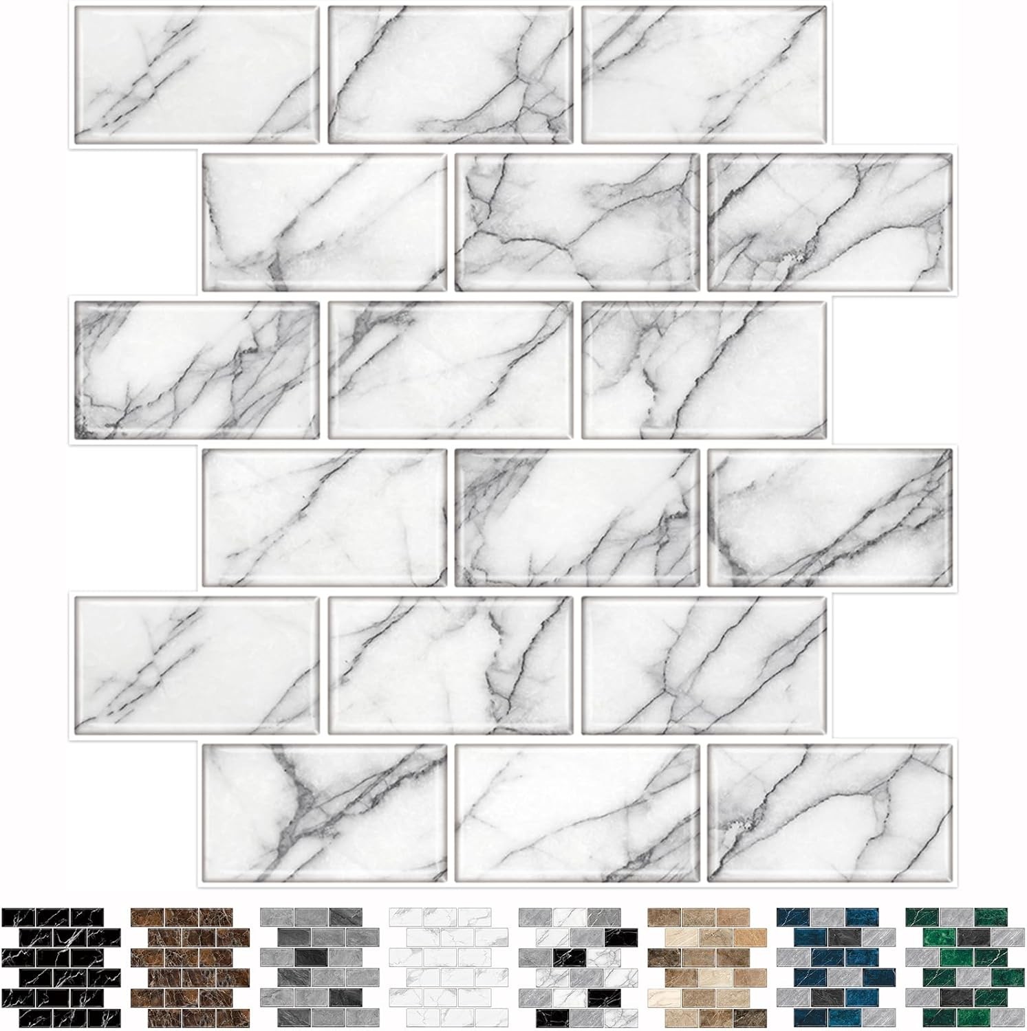 URCOLOR 10-Sheet backsplash Tile for Kitchen Peel 12 x 12 inches, White/Gray