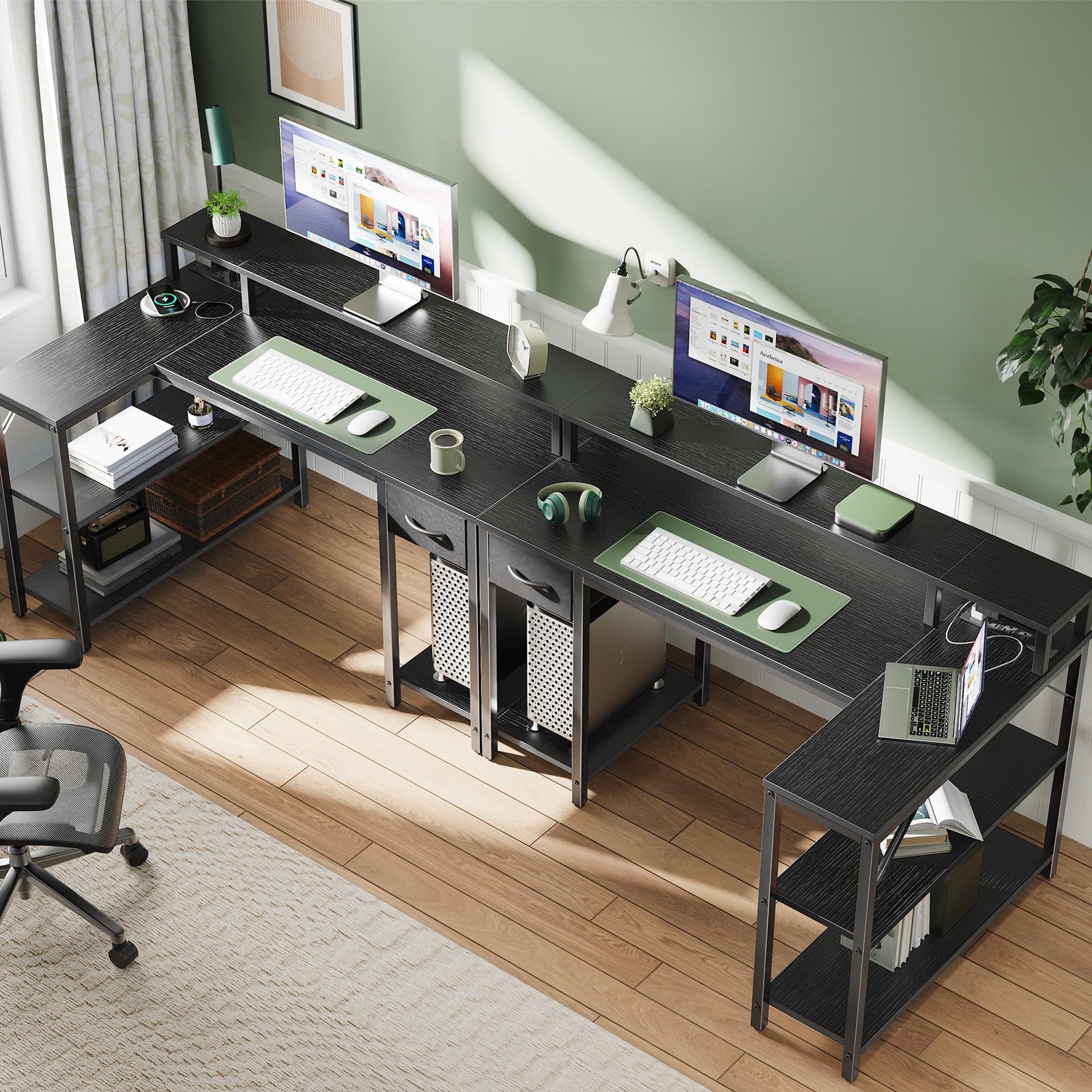 47 inch L Shaped Gaming Desk with Lights & Power Outlets, Reversible Computer...