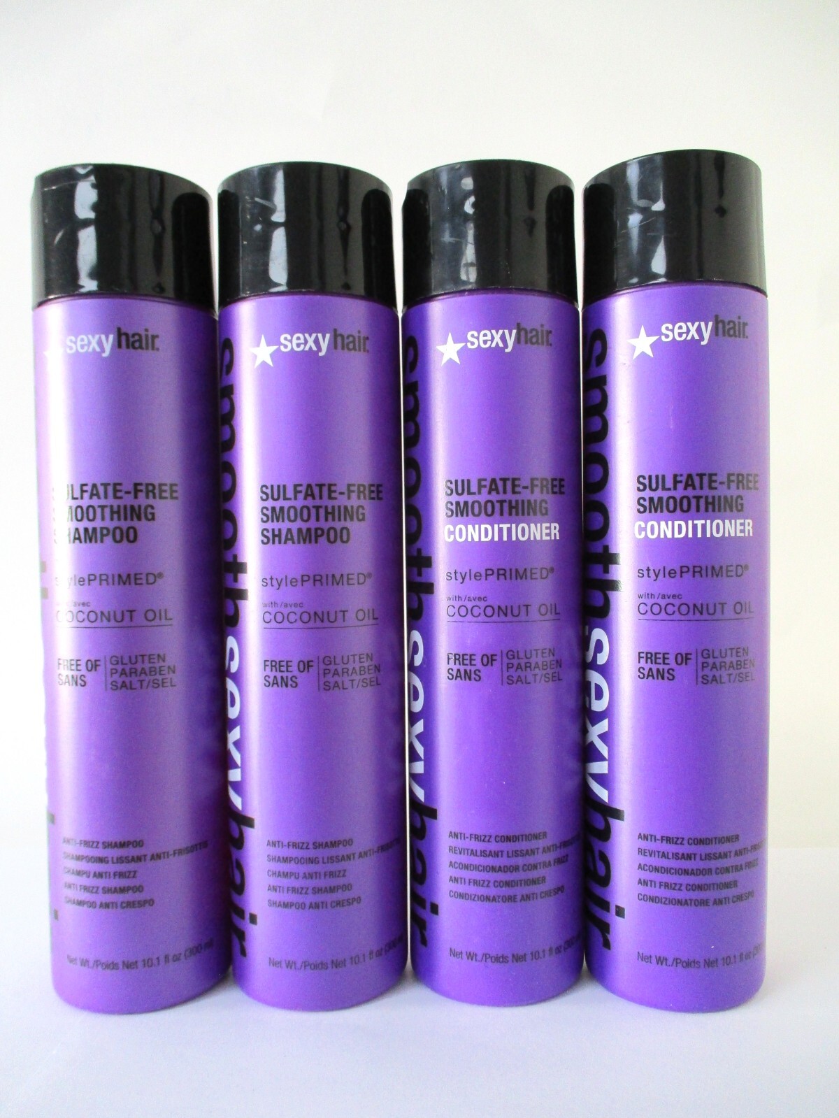 Smooth Sexy Hair Sulfate Free Shampoo and Conditioner 10.1 oz (Set 4 Bottles)