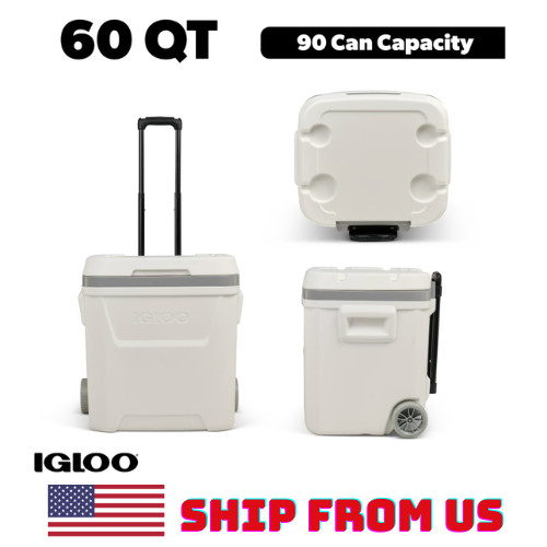 US Igloo 60 QT Marine Ice Chest Cooler with Wheels, White 20%OFF