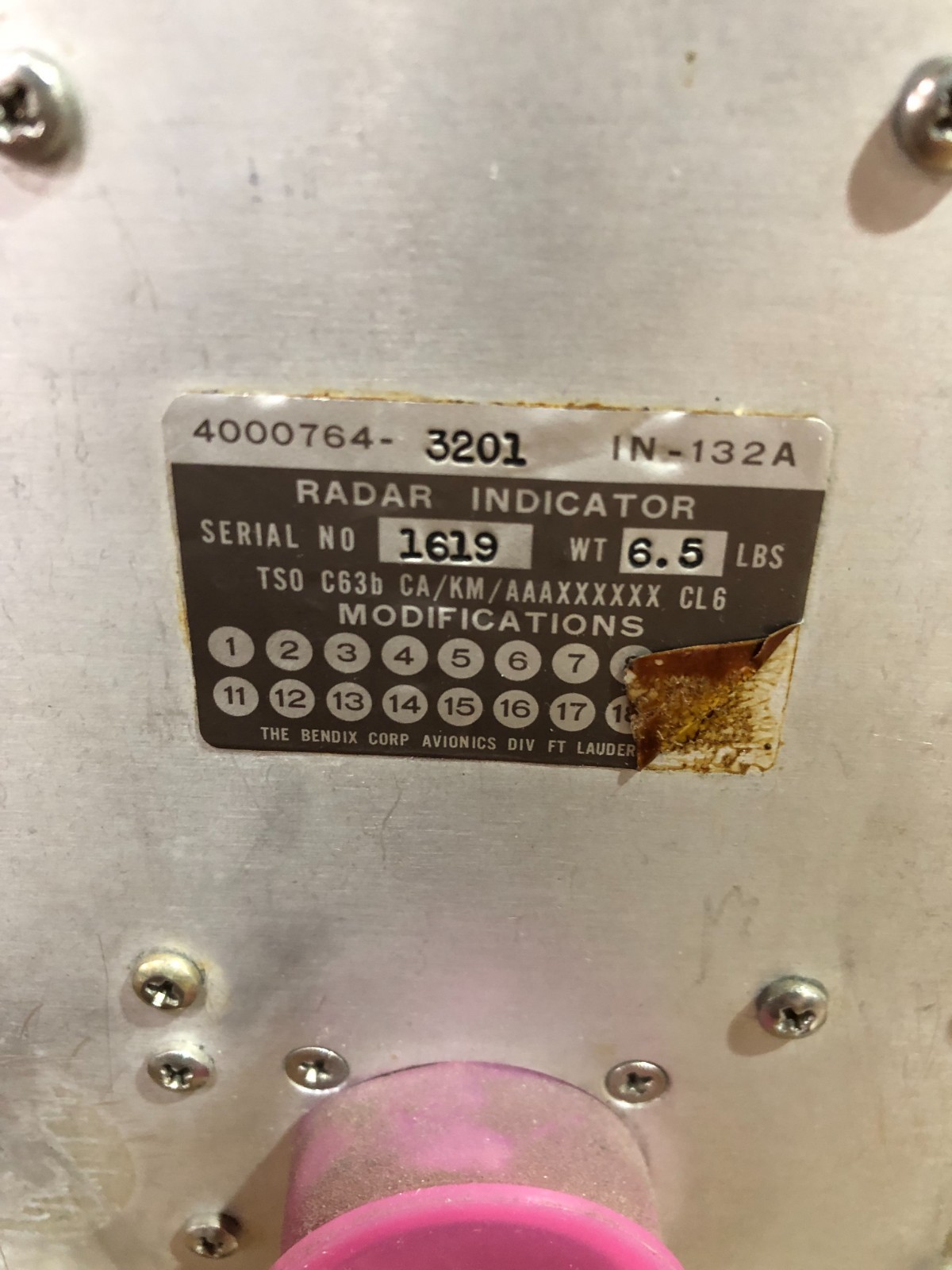 Bendix IN-132A Radar Indicator - P/N 4000764-3201
