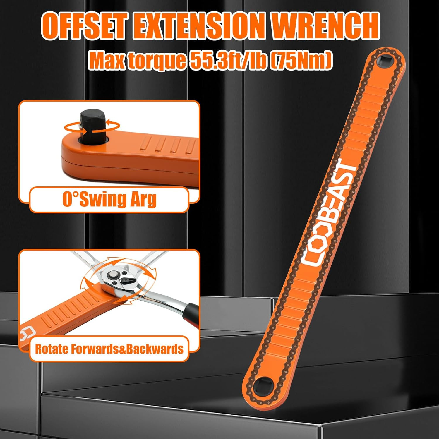 3/8 Offset Extension Wrench Impact Ready Socket Tool with 3 Adapters
