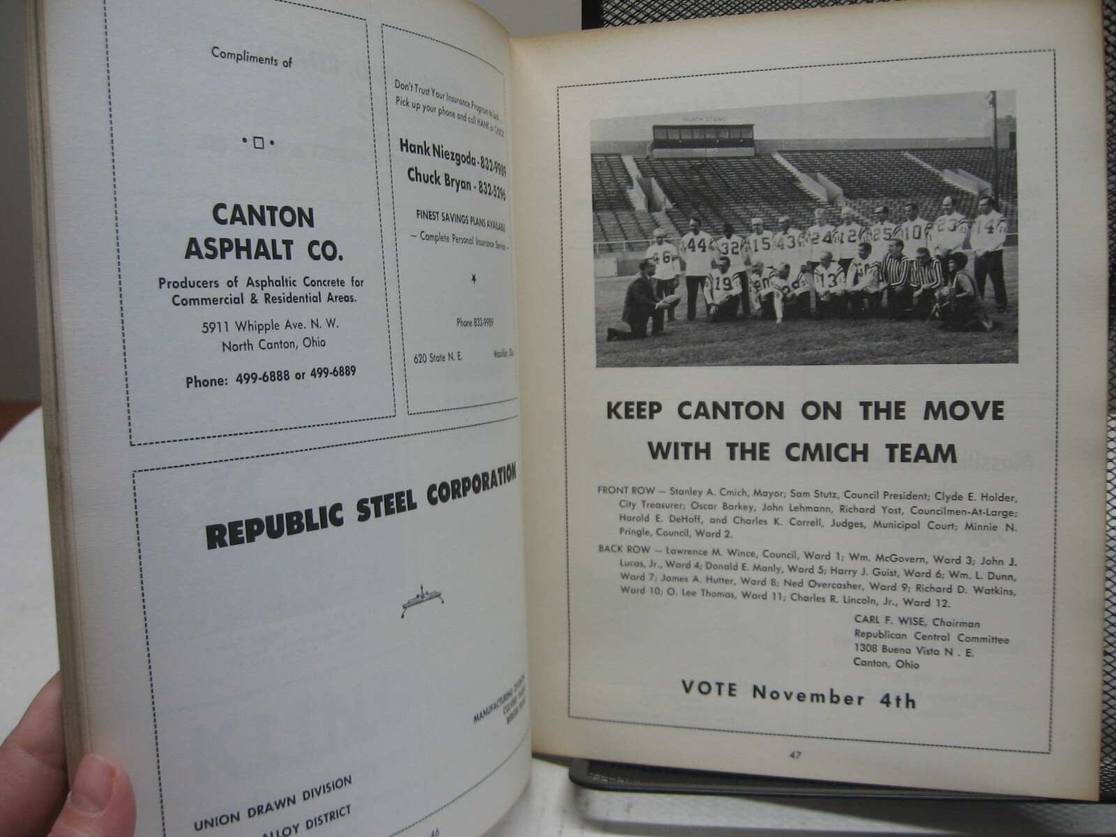 1969 Football Program Central Catholic Crusaders vs Canton South