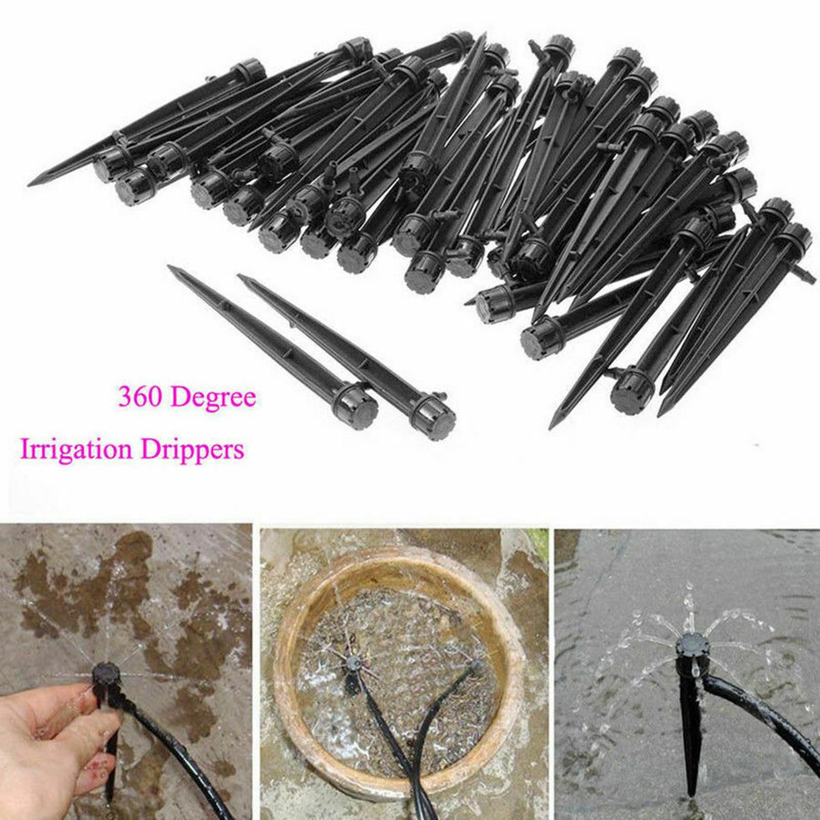 100Pcs Adjustable Water Flow Polypropylene Nozzle Stake Drip Sprinklers Garden&