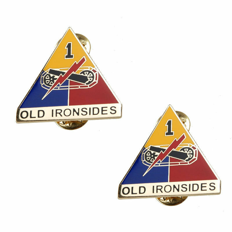 PAIR OF US ARMY 1ST ARMORED DIVISION OLD IRONSIDES METAL BADGE PIN-US275