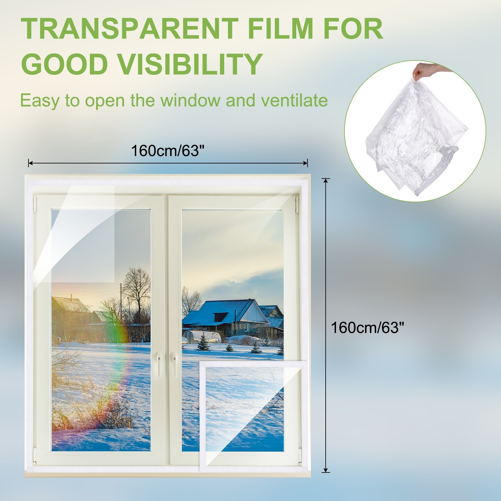 87" x 63" Window Insulation Kit Clear Plastic Window Covering Black