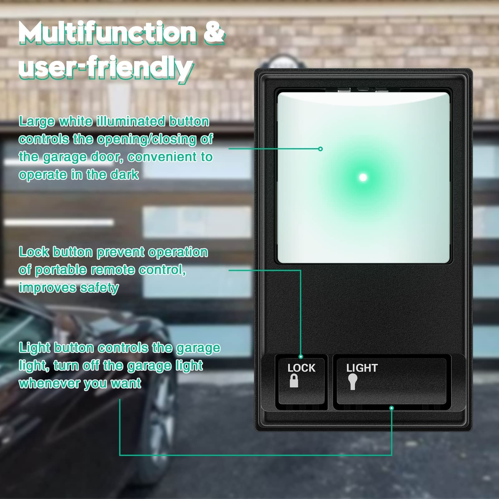 Garage Door Opener Control Panel, Multi-Function Wall Keypad Button Replaceme...