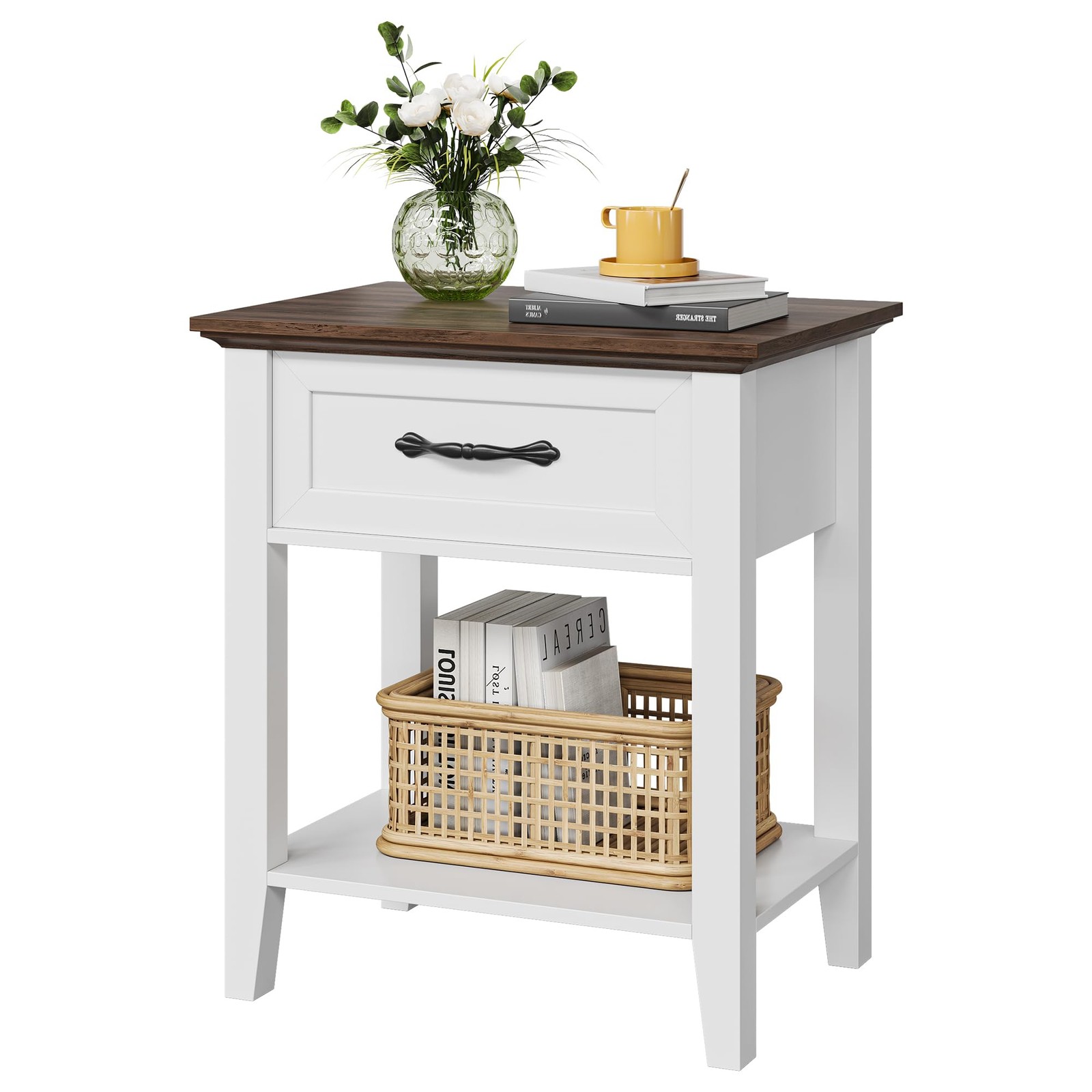 Nightstands Set of 2, End Table with Drawer, Side Table for Spaces, White