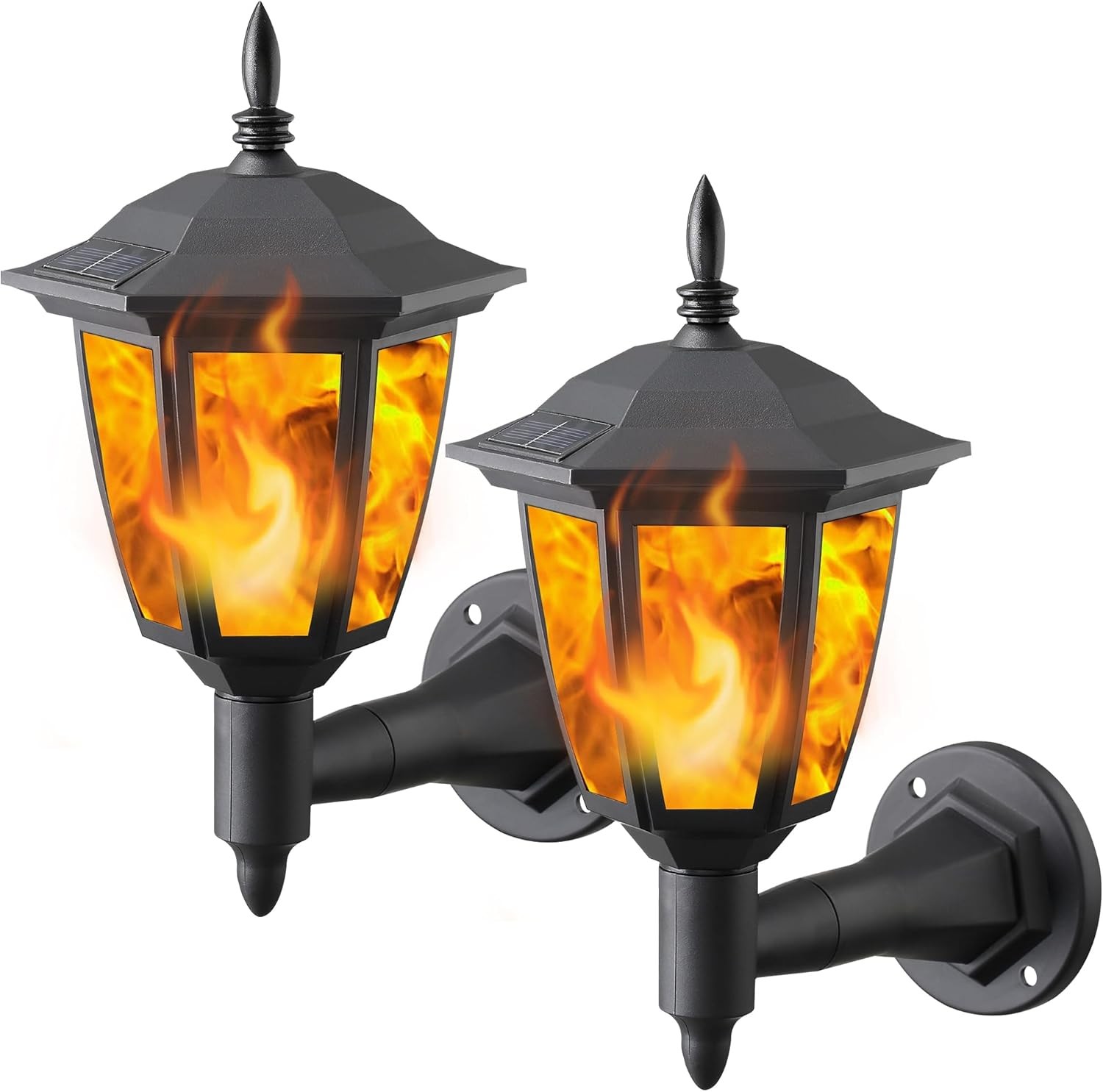 Dynaming 2 Pack Solar Flame Wall Lanterns Outdoor, Solar Powered Wall Mounted Sc