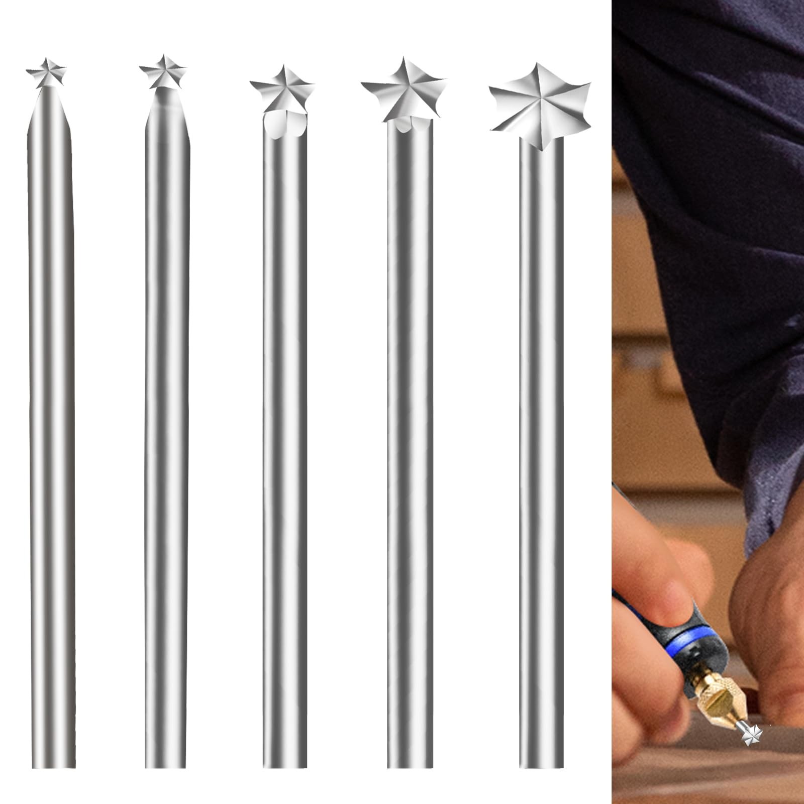 Five-Star Wood Carving Tool Kit 5 Different 3mm Shank Bits DIY Crafts