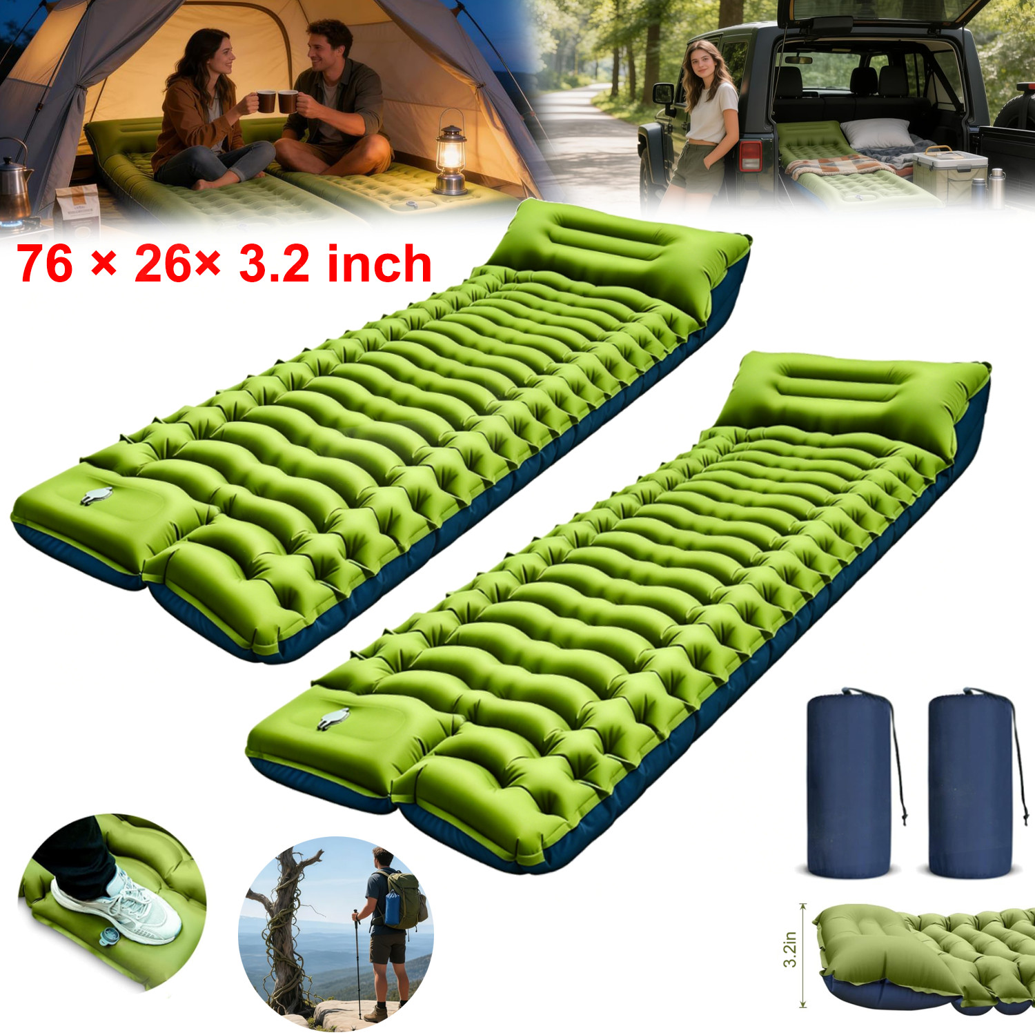 Camping Sleeping Pad Ultralight Camping Mat with Pillow for Hiking Backpacking