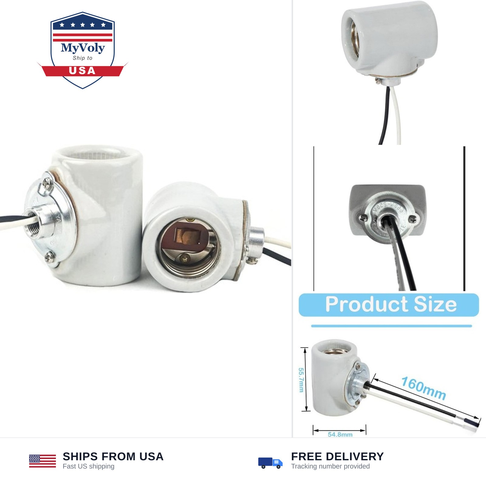 Twin Glazed Porcelain E-26 Socket with Flange Bushing,Porcelain Medium Base E...