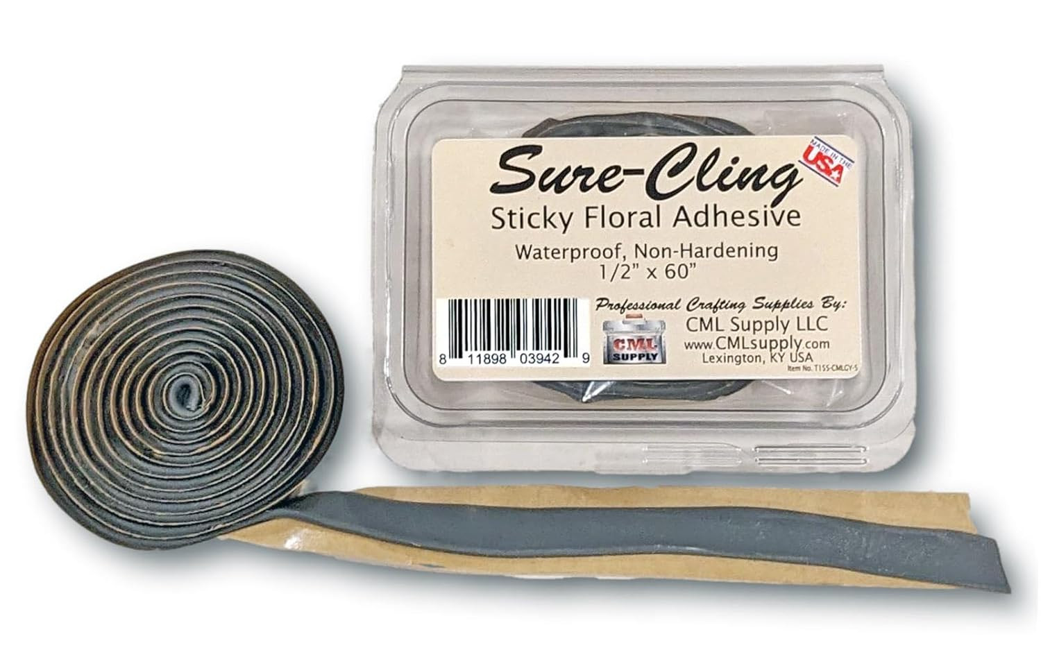 Sure-Cling Floral Adhesive Putty, Waterproof, Non-Hardening 5-Ft Roll, Made in U