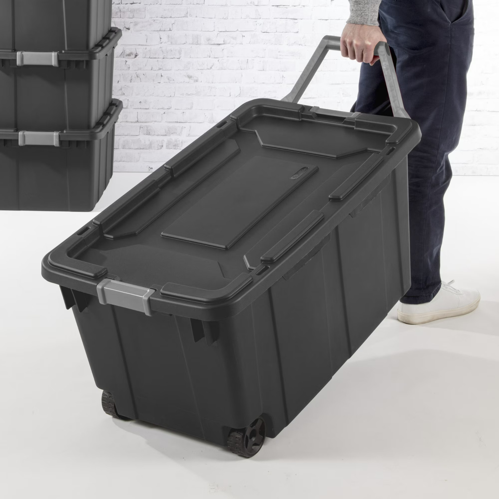 Sterilite Extra-Large Wheeled Industrial Storage Bin 40 Gal Gray, 2 Pack