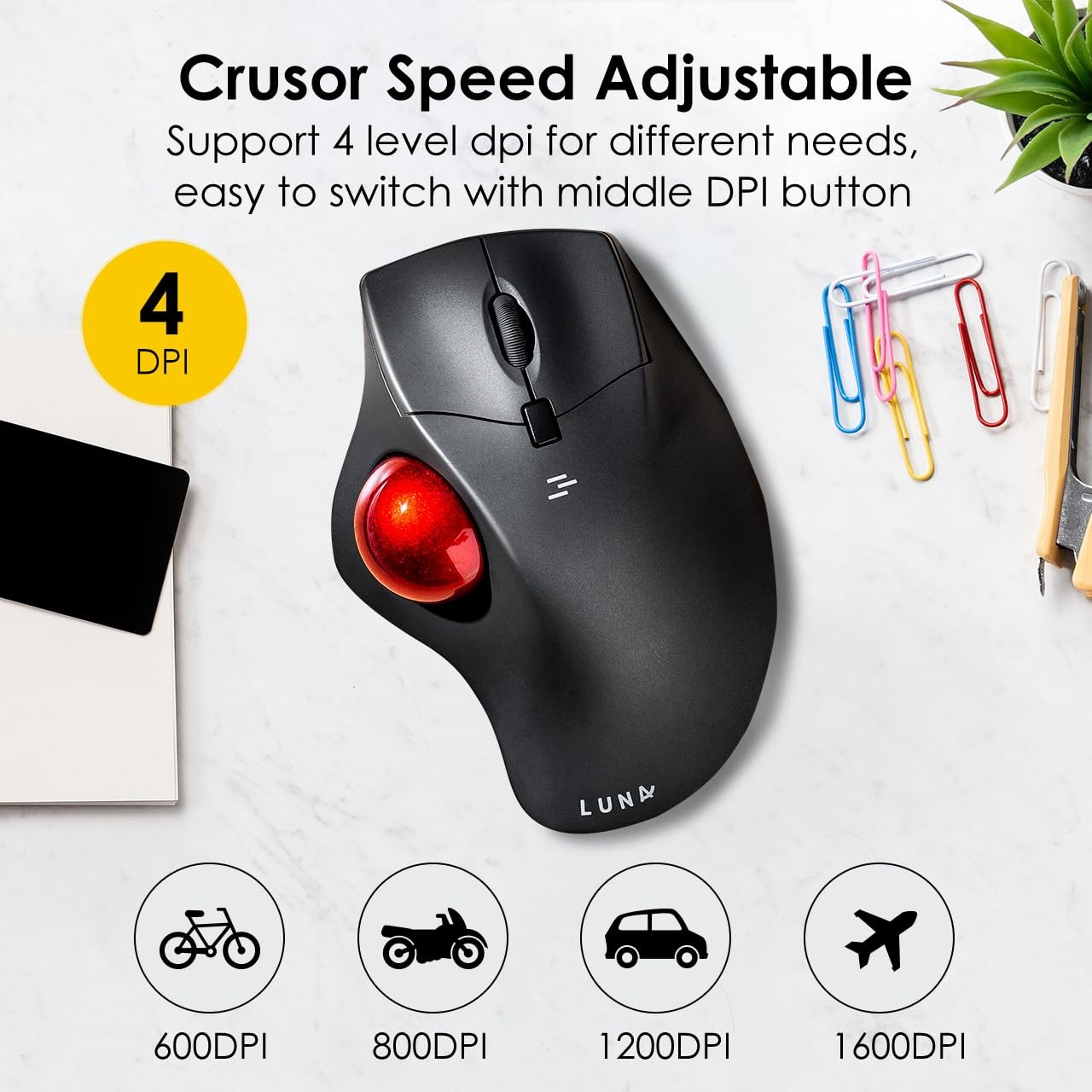 Wired Trackball Mouse Ergonomic Optical Rollerball 40mm Silent Programmable