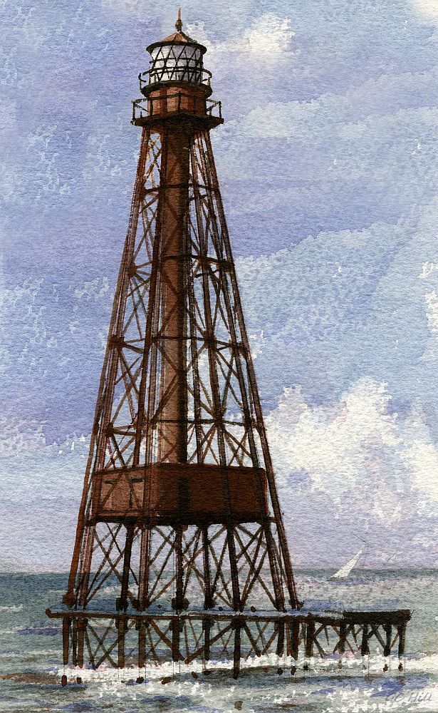 Sombrero Key Lighthouse, Florida. Watercolor Notecards