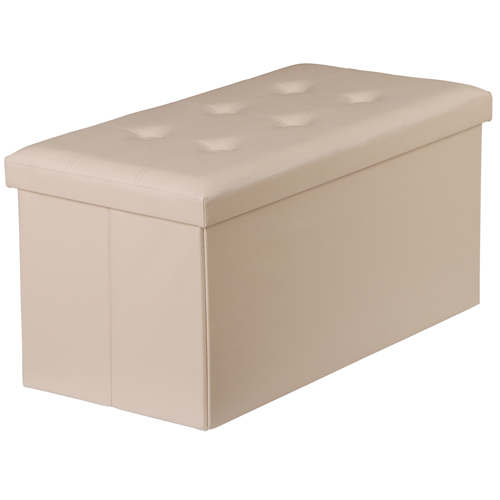 30'' Folding Ottoman Rectangular Footrest Storage Chest with Faux Leather Lid