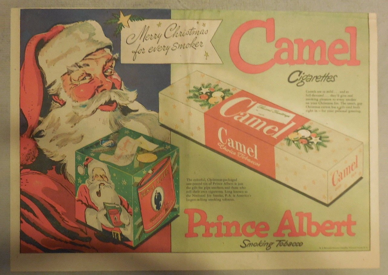 Camel Cigarette Ad: Christmas, Santa Claus and Camels ! Half Page