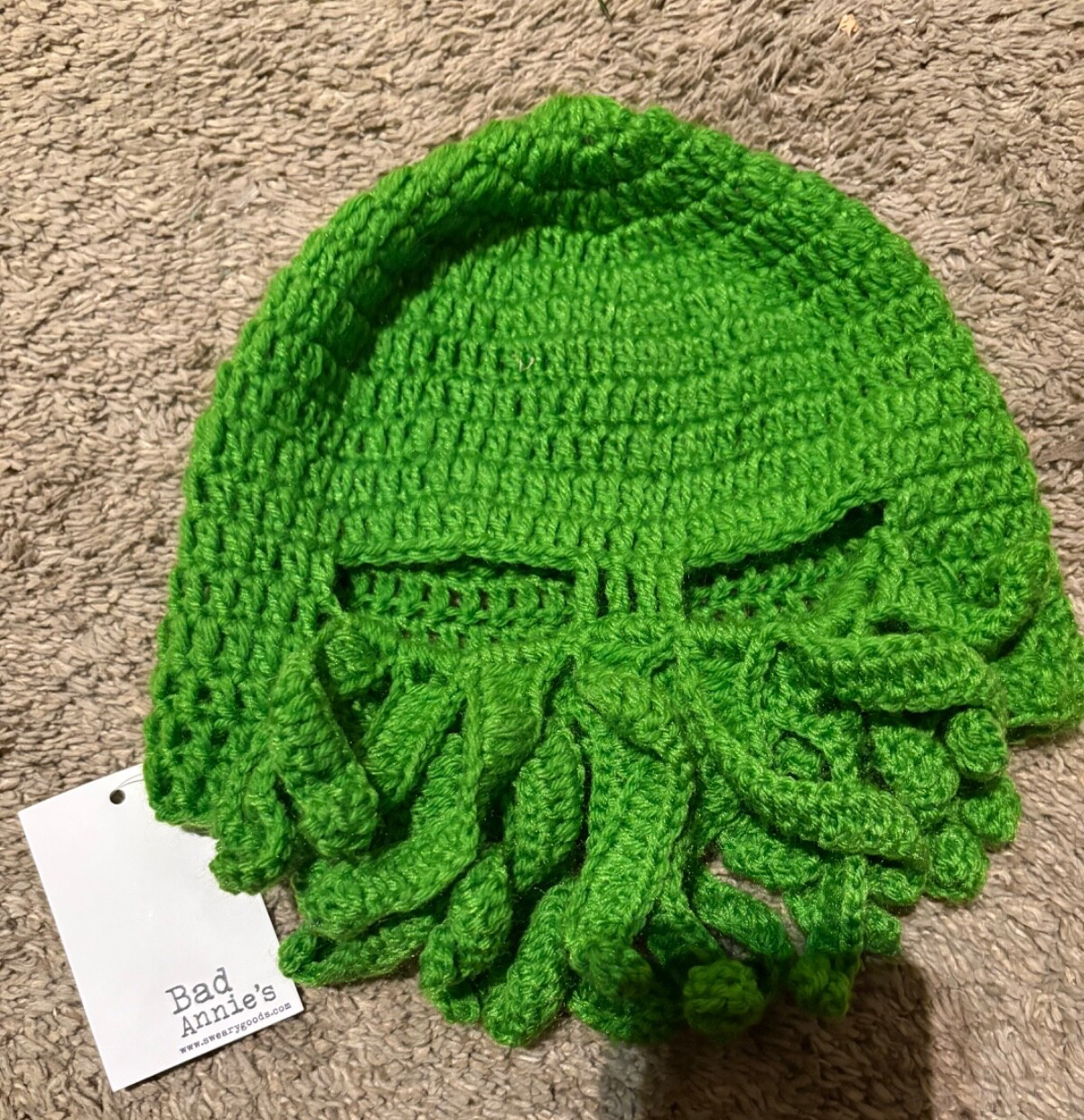 Fantasy Crochet Hat Crochet Green CTHULU Novelty Beanie Hat, Book Gift, NWT