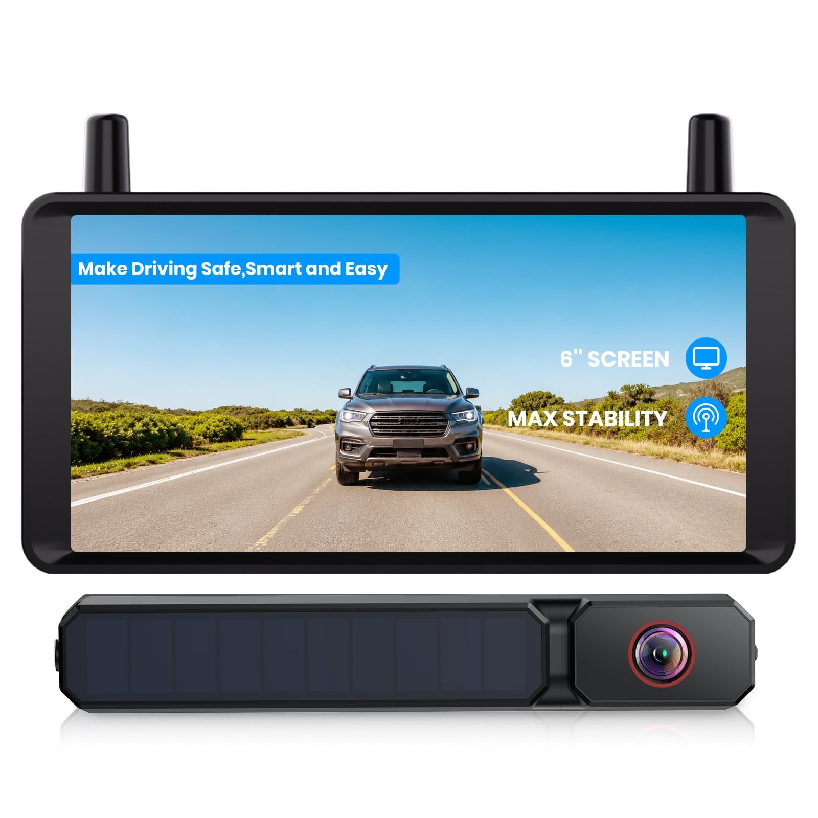 Solar Wireless Backup Camera w/ 6" HD DVR, Color Night Vision, Quick Install