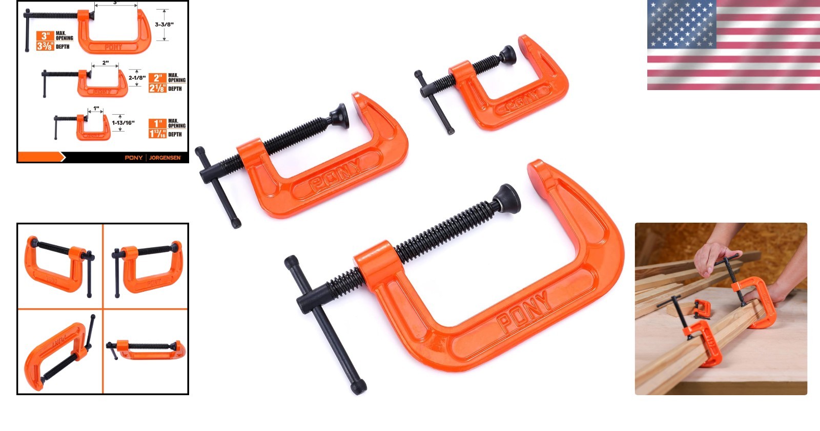 Versatile 3-Piece Malleable Iron Clamp Set - Comfort Handle & Rust-Free Design