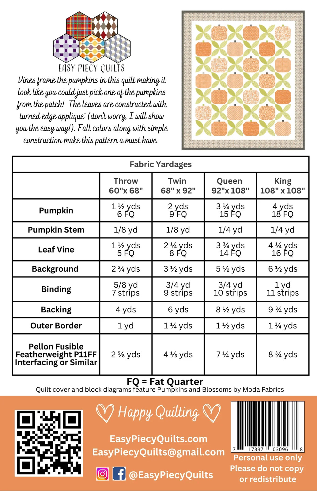 Pumpkins Vines Quilt Pattern