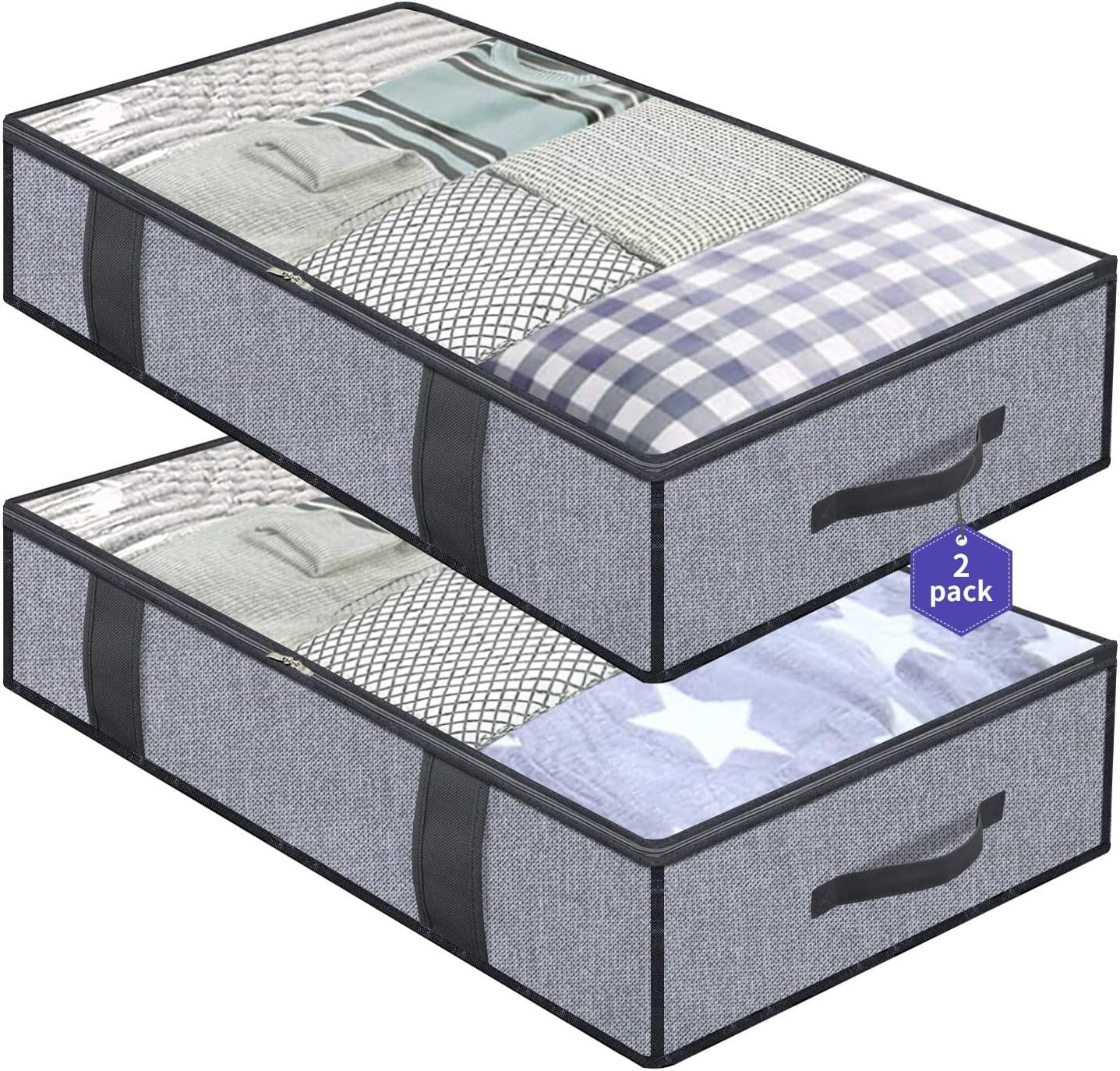 Eco-Friendly Underbed Storage Solutions - Foldable Zippered Bags, 2 Pack