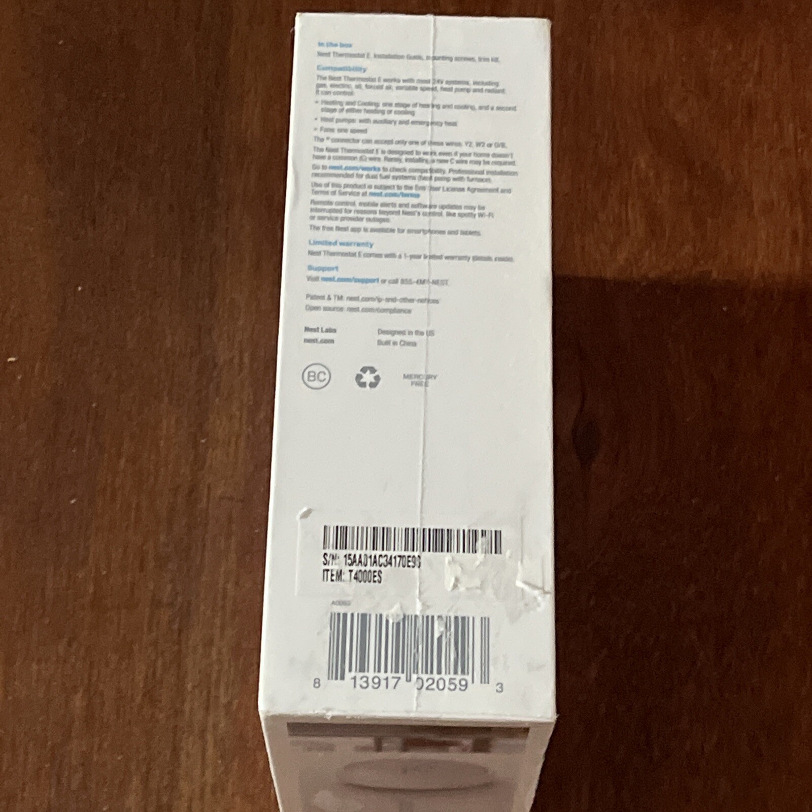 Nest Thermostat E T4001ES Programmable Thermostat Pro-edition White Sealed