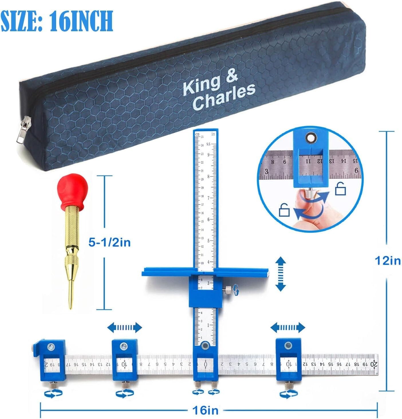Precision Cabinet Hardware Jig with Automatic Center Punch - Versatile Tool