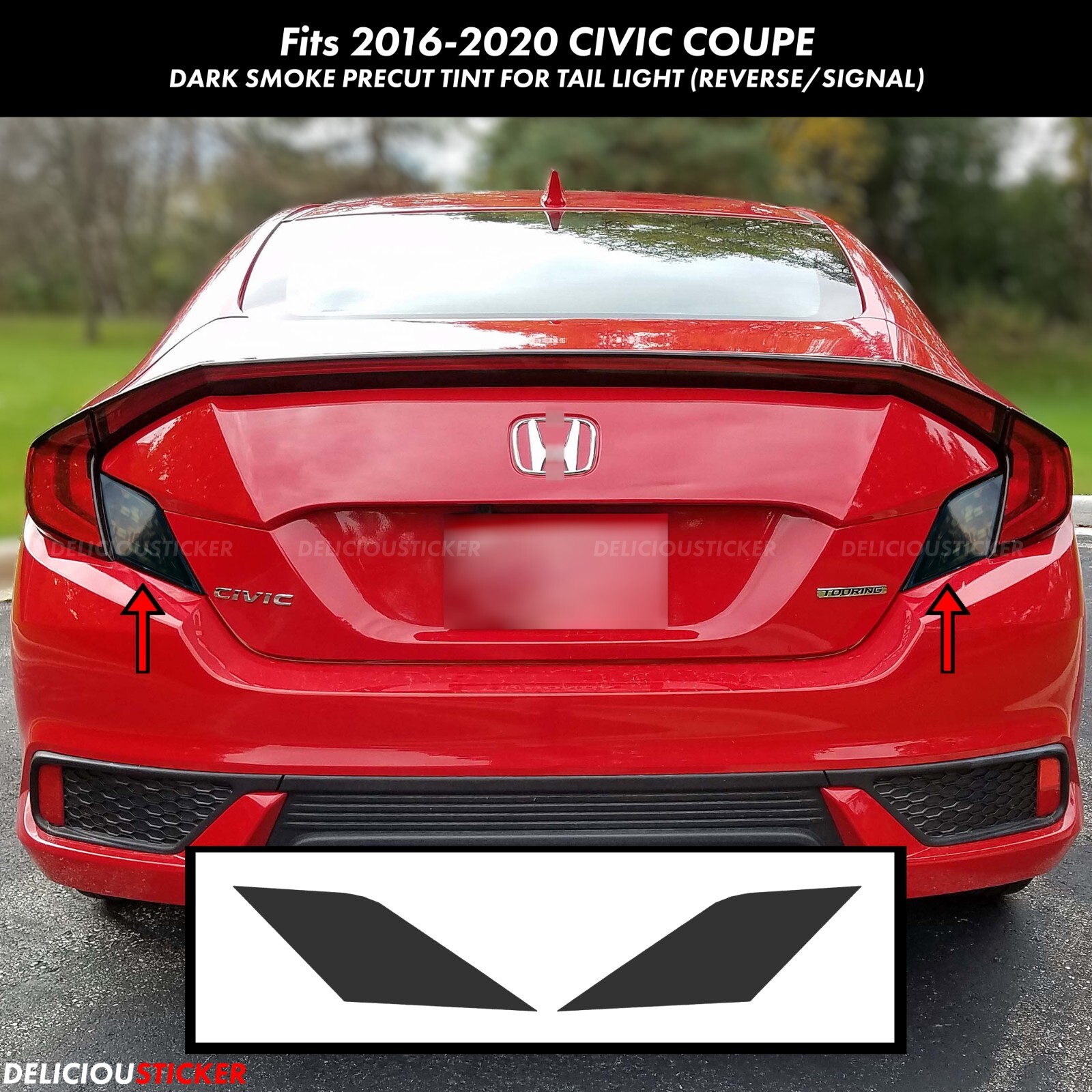 For 2016-2020 Civic Coupe Smoke Tail Light Rear Overlays PreCut Vinyl Decals