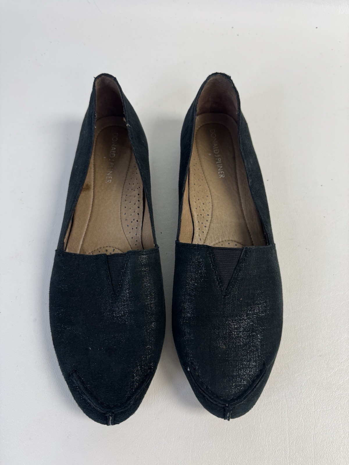Donald J Pliner Bamba Black Shiny Suede Slip On Loafers Shoes Size 9.5 M Women