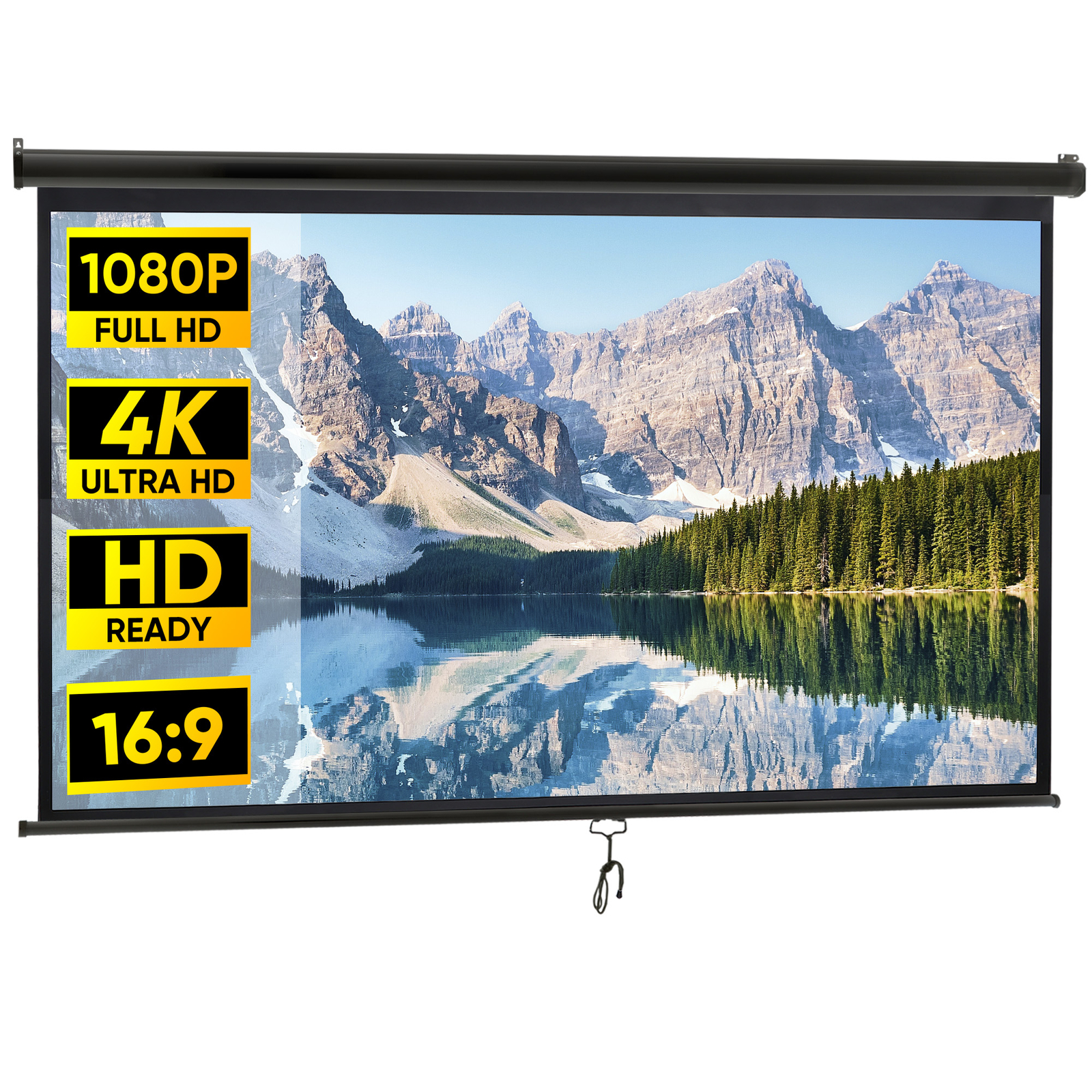 Portable Pull Down 100" 16:9 Hd Projection Screen Home Office Indoor Outdoor Use