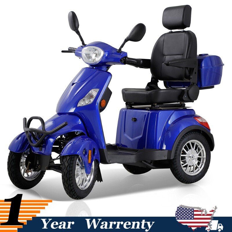 Heavy Duty 4-Wheel Mobility Scooters 31 Miles 3-Speed 800W 500lbs Capacity Blue