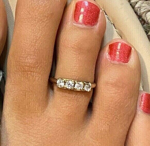 0.05 Ct Round Cut Simulated Four Stone Women's Toe Ring 14k Yellow Gold Plated