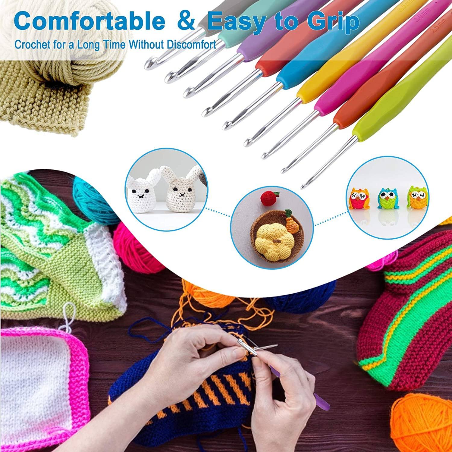 Vodiye 9 Sizes Crochet Hooks 2.0–6.0Mm, Ergonomic Crochet Hook Set, Crochet Need