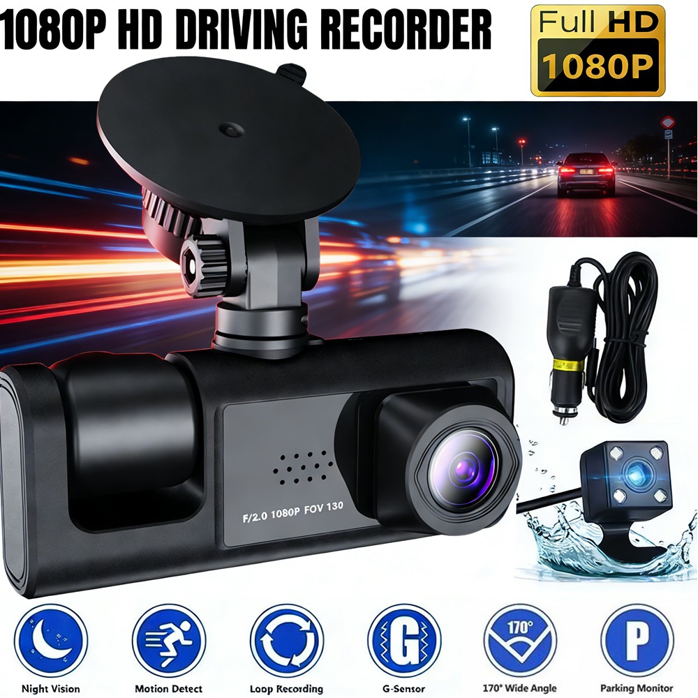 HD 1080P Car Dash Cam 3 Lens Front/Rear/Inside Video Recorder Camera G-sensor