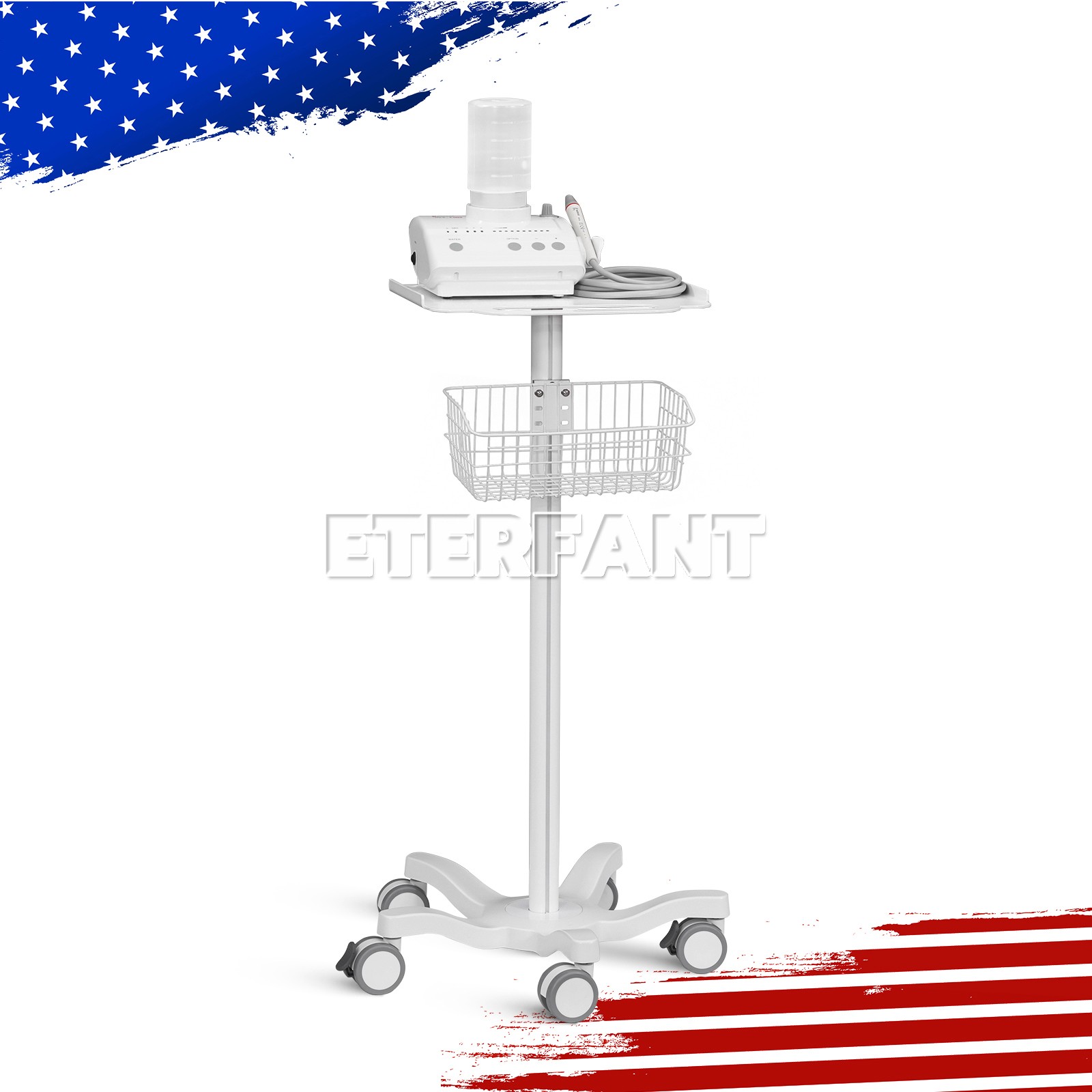 Mobile Rolling Cart for Ultrasound Imaging Scanner Medical Trolley Cart w/Basket
