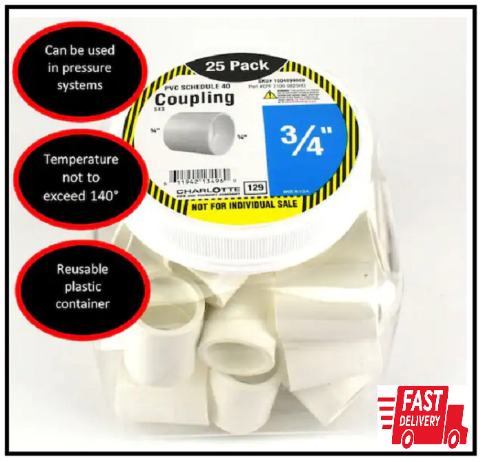 Charlotte Pipe 3/4 Inch PVC Schedule 40 S X S Coupling Pro Pack (25-Pack)
