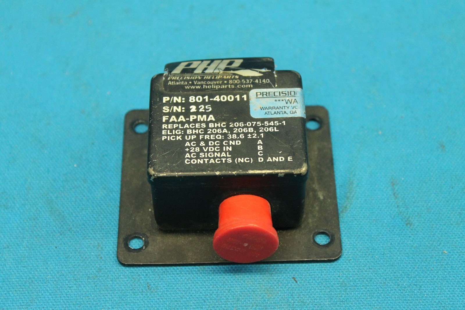 Used Bell Helicopter Precision Heliparts Engine RPM Sensor p/n 801-40011 (24366)