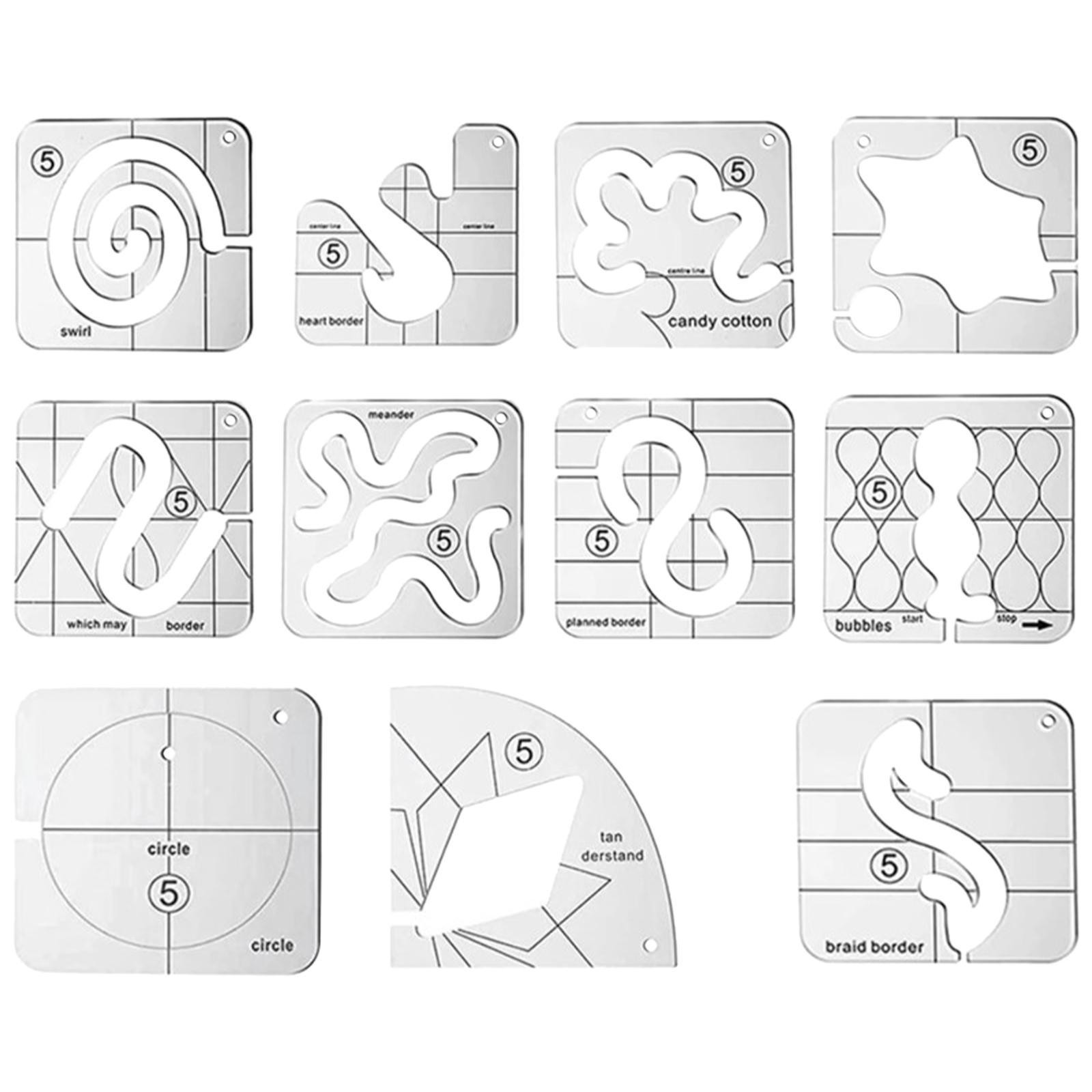 11 Pieces Free Motion Quilting Templates Set DIY Multifunctional Tool Domestic