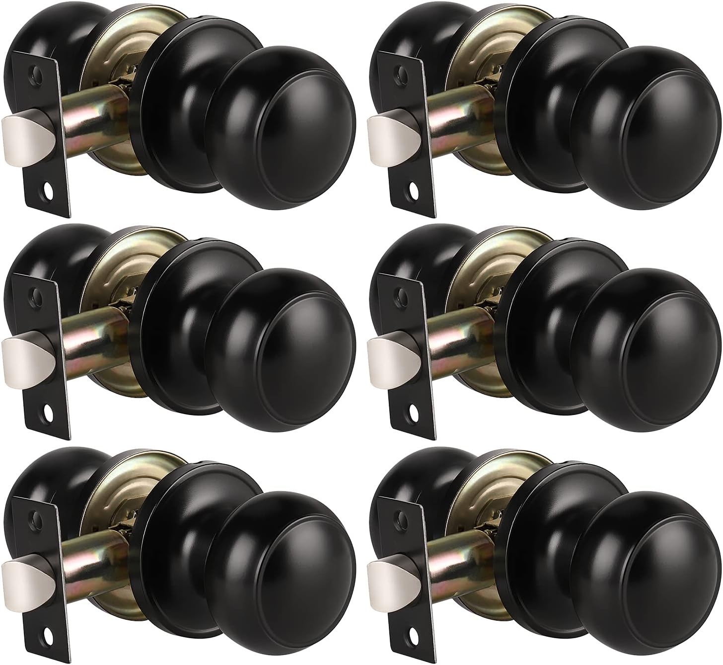 KNOBWELL 6 Pack Matte Black Indoor Door Knobs Classic Passage Door Knob Set ...