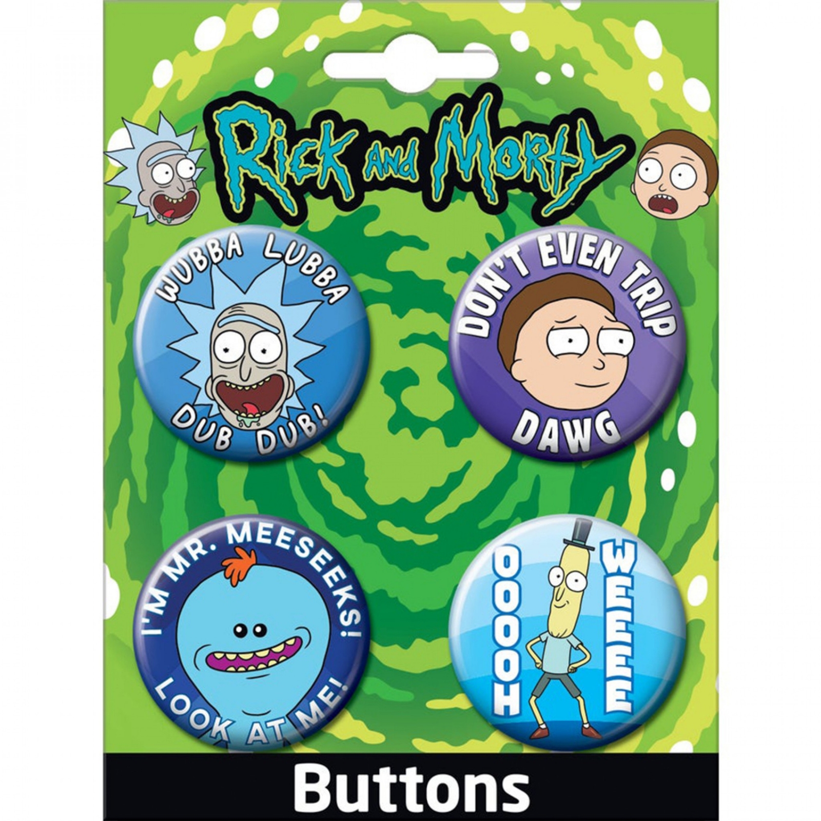 Rick & Morty TV Series Images Carded Set of 4 Round Buttons Set #1 NEW UNUSED