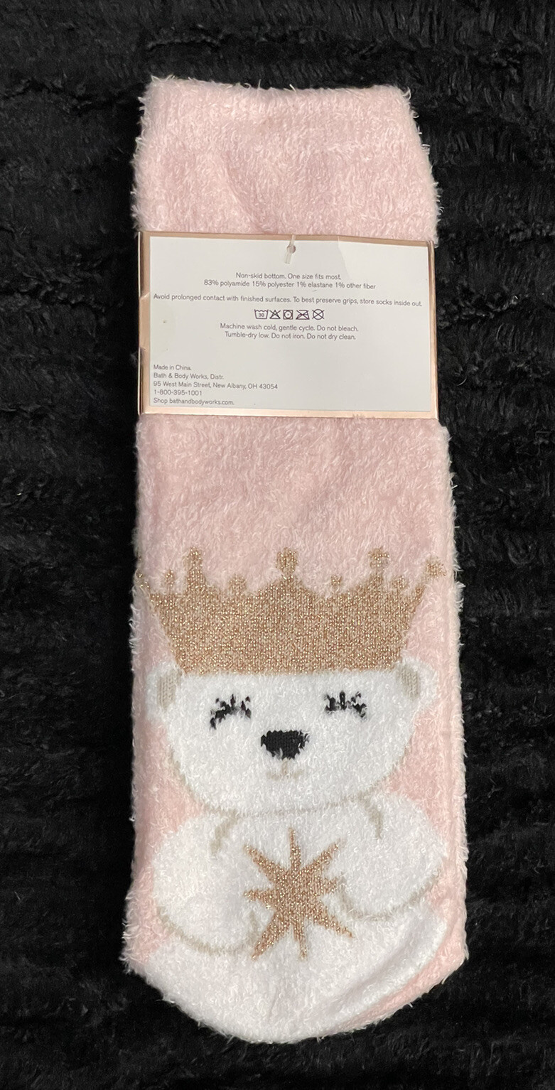 NEW! Bath & Body Works Royal POLAR BEAR Crown Pink SHEA INFUSED Socks