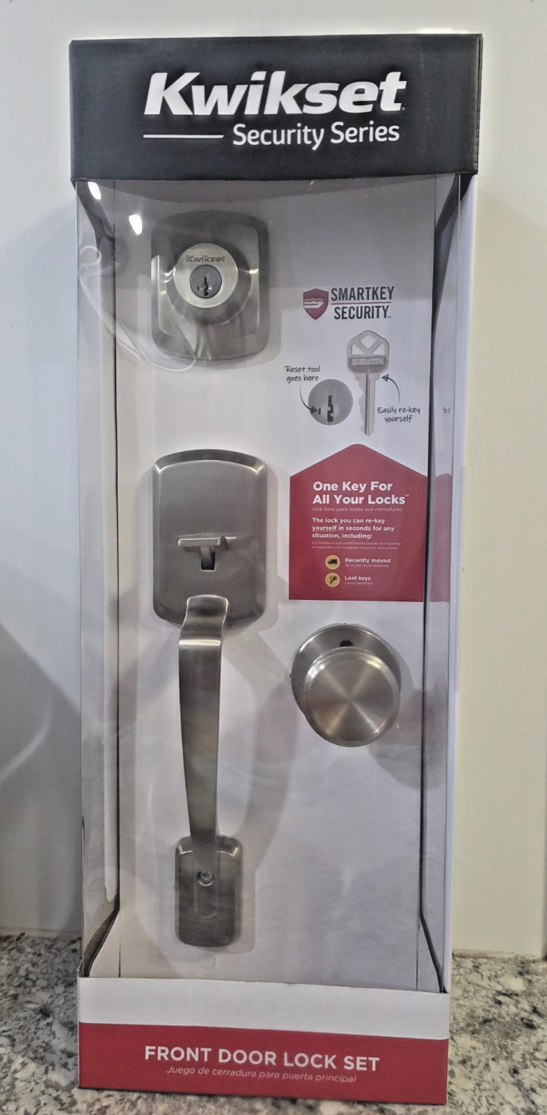 Kwikset Henley Single Cylinder Door Handleset W/Round Maven Knob Satin Nickel