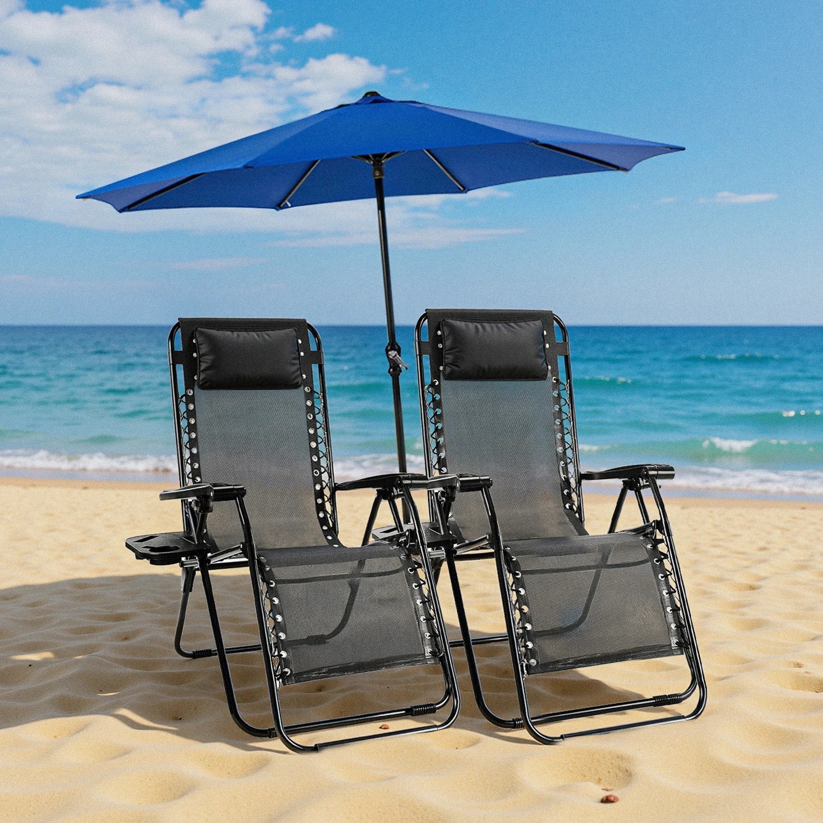 2pk - Zero Gravity Chairs Folding Outdoor Patio Recliner Lounge Chair Cup Holder